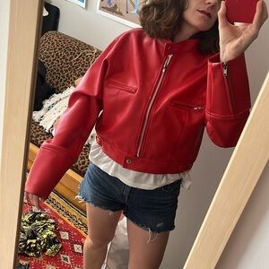 Vintage Y2K Red Vegan Leather Bomber Jacket